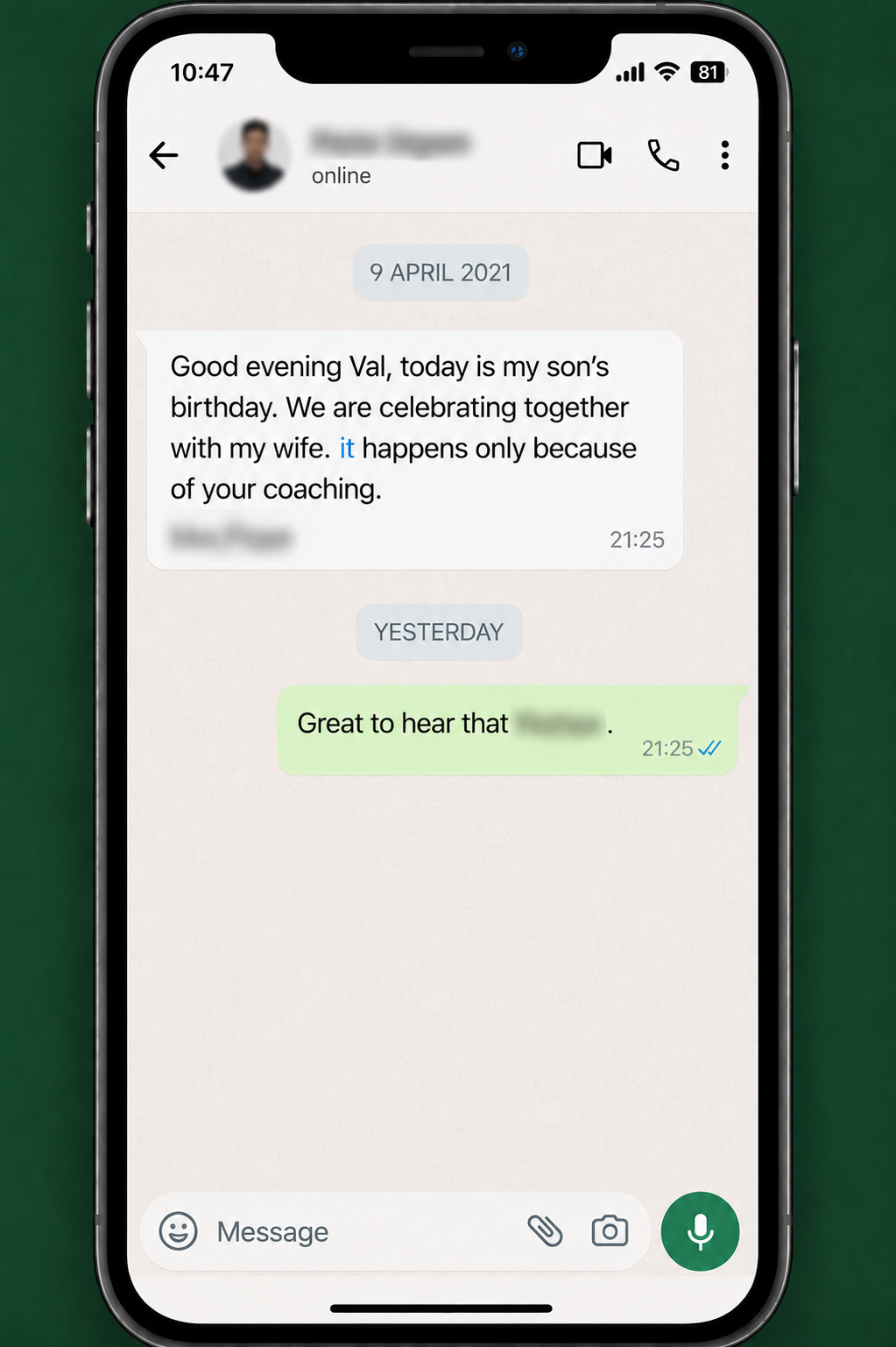 WhatsApp testimonial 2